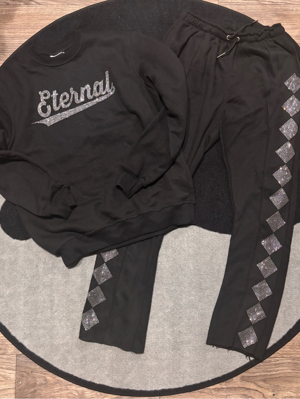 Black Rhinestone Sweatshirt & Jogger Set
